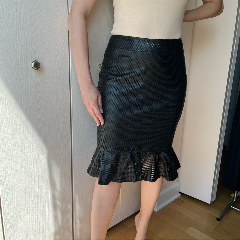 SOLD. BMLA Faux Leather Tulip Skirt